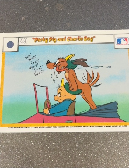 1990 Upper Deck Looney Tunes Comic Ball #29 Porky Pig and Charlie Dog — front