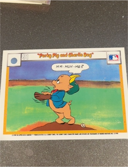 1990 Upper Deck Looney Tunes Comic Ball #51 Porky Pig and Charlie Dog — front