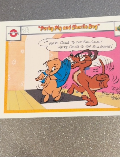 1990 Upper Deck Comic Ball #26 Porky Pig and Charlie Dog — front