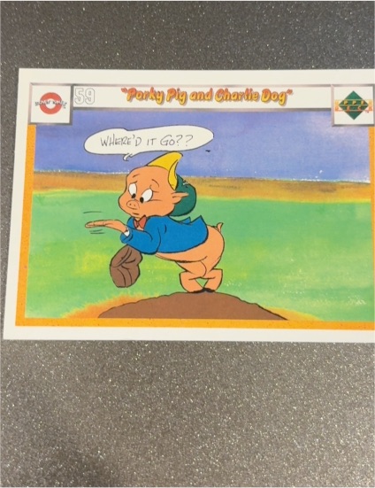 1990 Upper Deck Comic Ball #59 Porky Pig and Charlie Dog — front