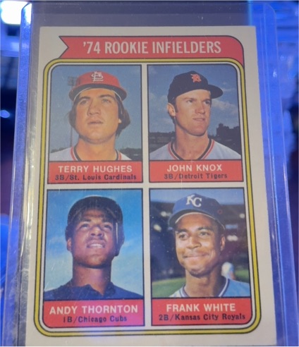 1974 Topps #604 Rookie Infielders Terry Hughes / John Knox / Andy Thornton / Frank White — front