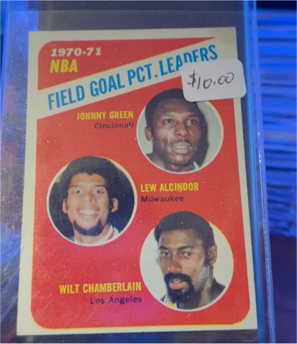 1971-72 Topps #140 Field Goal PCT. Leaders Johnny Green Lew Alcindor Wilt Chamberlain — front