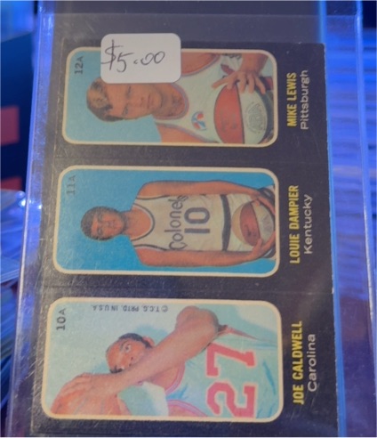 1971 Topps Trios Stickers #10A-11A-12A Mike Lewis / Louie Dampier / Joe Caldwell — front