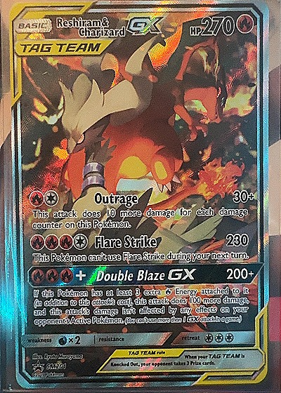 2019 Pokémon SM Black Star Promo #SM201 Reshiram & Charizard GX — front