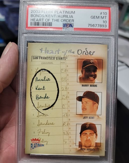 2003 Fleer Platinum #10 Barry Bonds/Jeff Kent/Rich Aurilia Heart of the Order — front