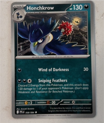2025 Pokémon ME02: Phantasmal Flames #058 Honchkrow — front