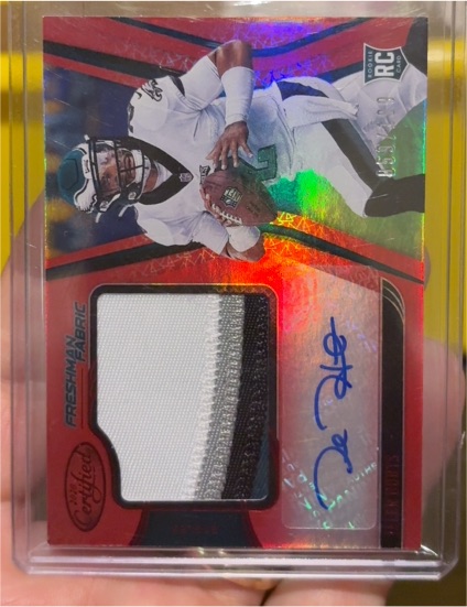 2020 Panini Certified Freshman Fabric Mirror Red #8 Jalen Hurts — front