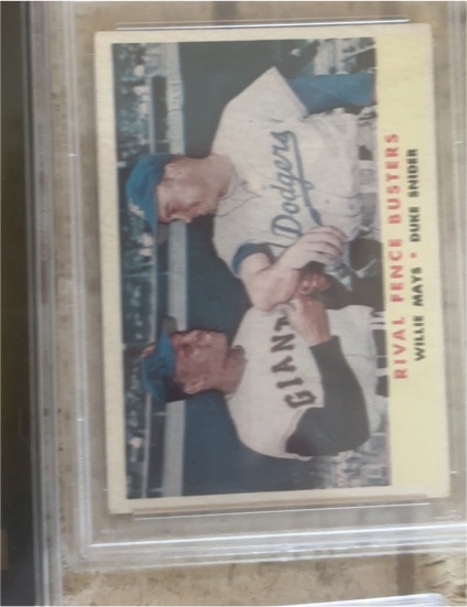 1958 Topps #436 Rival Fence Busters Willie Mays Duke Snider — front