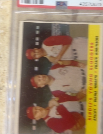 1958 Topps #386 Birdie's Young Sluggers Frank Robinson Ed Bailey Birdie Tebbetts — front