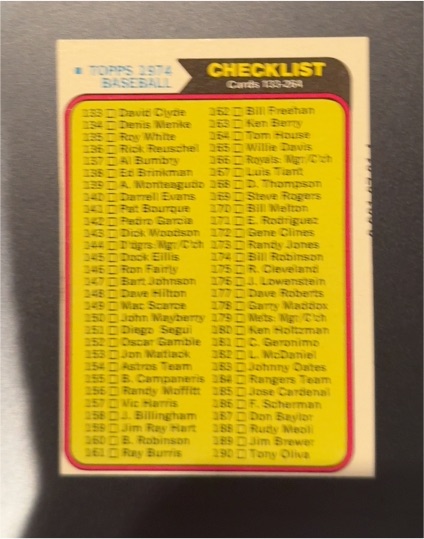 1974 Topps #414 Checklist — front
