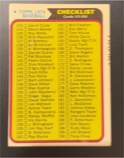 1974 Topps #263 Checklist 133-264 — front
