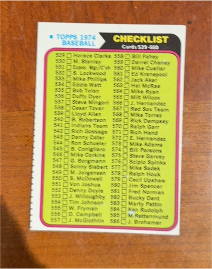 1974 Topps #637 Checklist — front