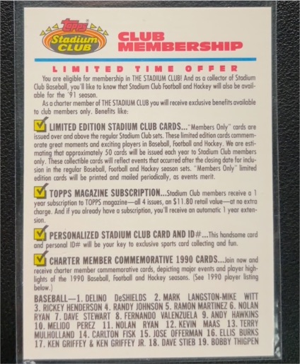 1991 Topps Stadium Club #NNO Membership Form — front