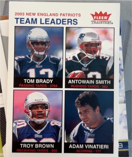2003 Fleer Tradition #257 Tom Brady / Antowain Smith / Troy Brown / Adam Vinatieri — front