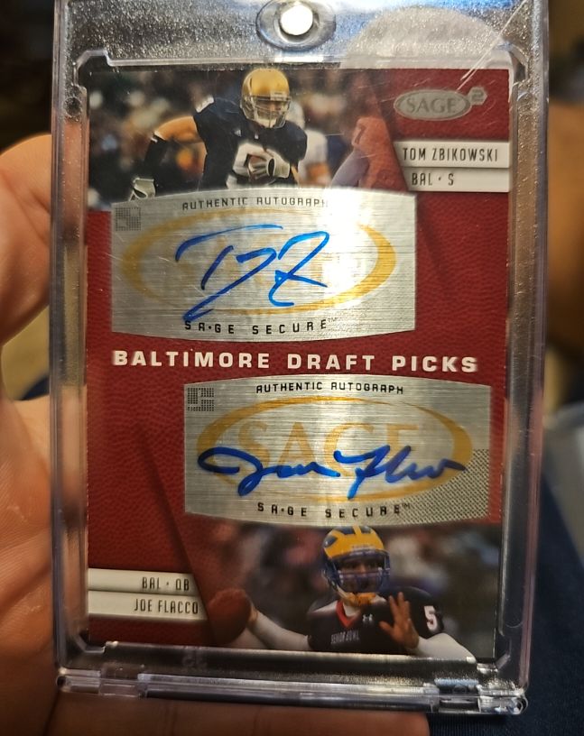 2008 Sage Squared Dual Autographs #A14 Tom Zbikowski/Joe Flacco — front