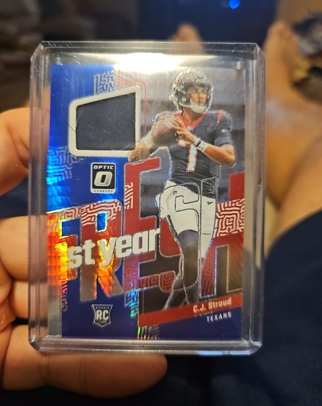 2023 Donruss Optic #FYF-CJS C.J. Stroud 1st Year Fresh Blue Hyper Prizm Rookie Patch — front