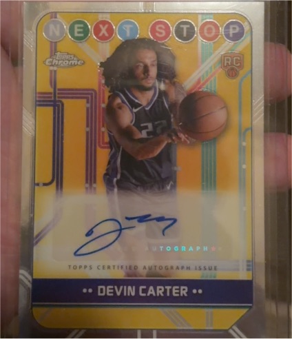 2024-25 Topps Chrome #NSS-DC Devin Carter Next Stop Purple Geometric Auto — front