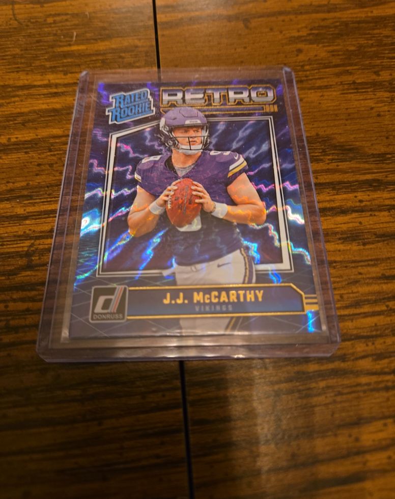 2024 Donruss #2 J.J. McCarthy Rated Rookie Retro Blue Shock — front
