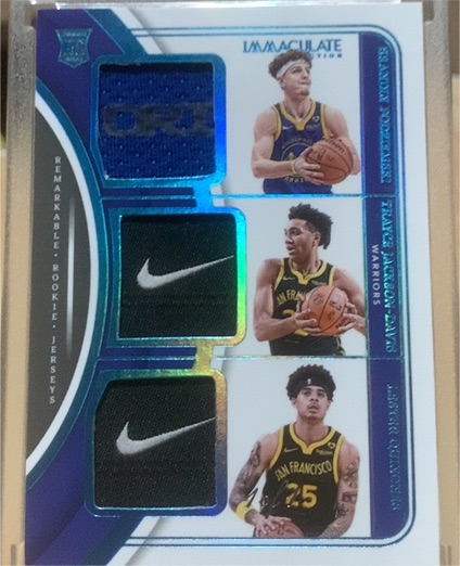 2023-24 Panini Immaculate Collection Remarkable Rookie Jerseys Kevon Looney / Patrick Baldwin Jr. / Jonathan Kuminga — front