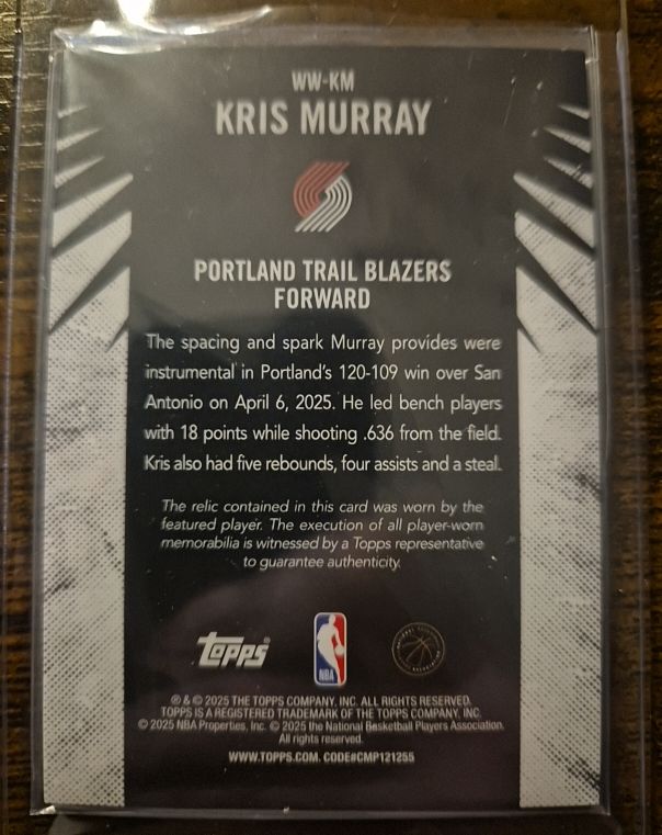 2025 Topps Kris Murray WW-KM — front