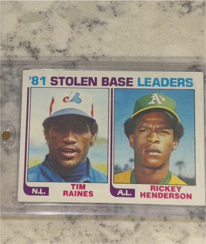 1982 Topps #164 Stolen Base Leaders Tim Raines & Rickey Henderson — front