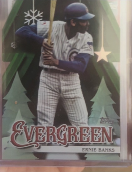2025 Topps Holiday #E-16 Ernie Banks Evergreen Die-Cut — front