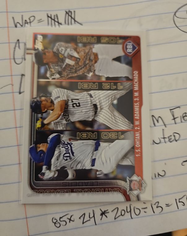 2025 Topps Series 1 #86 National League RBI Leaders Shohei Ohtani / Willy Adames / Manny Machado — front