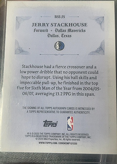 2025-26 Topps Signed and Sealed #BSI-JS Jerry Stackhouse — back