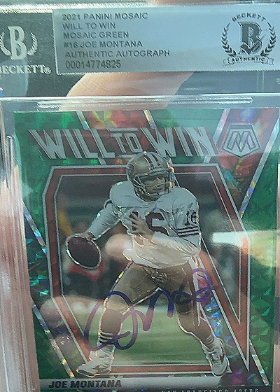 2021 Panini Mosaic Will To Win Mosaic Green #WW-16 Joe Montana — front