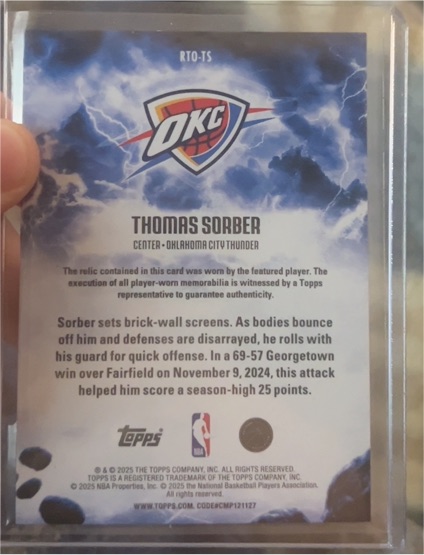 2025 Topps Rise to the Occasion Relics #RTO-TS Thomas Sorber — front