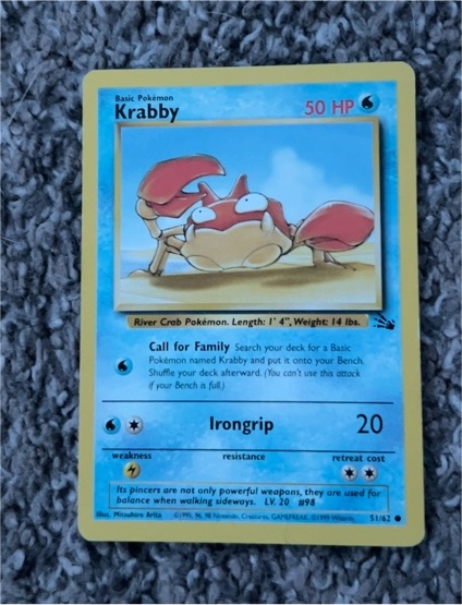 1999 Pokemon Fossil #51 Krabby — front