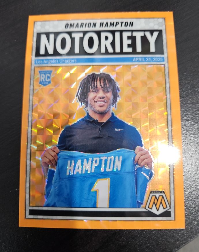 2025 Panini Mosaic #20 Omarion Hampton Notoriety Orange Fluorescent Rookie — front