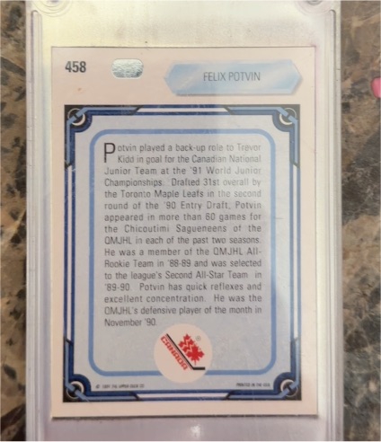1990-91 Upper Deck World Junior Champions #458 Felix Potvin — front