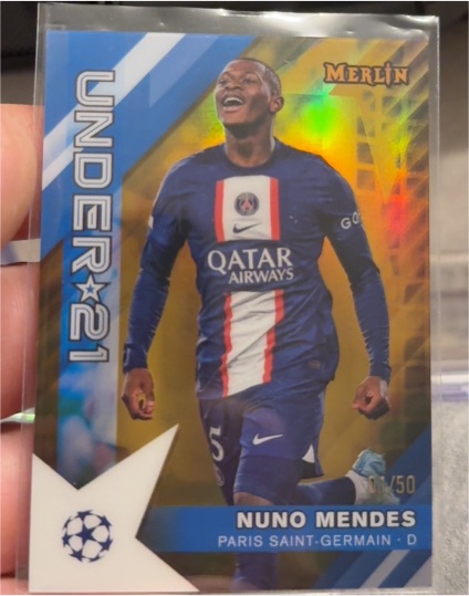 2022-23 Topps Merlin Chrome UEFA #U21-15 Nuno Mendes Under 21 Stars Paris Saint-Germain — front