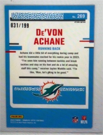 2023 Panini Donruss #269 De'Von Achane — front