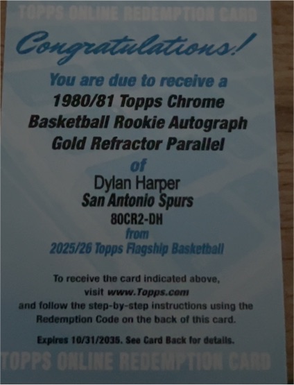 1980/81 Topps Chrome Basketball Rookie Autograph Gold Refractor Parallel Dylan Harper — front