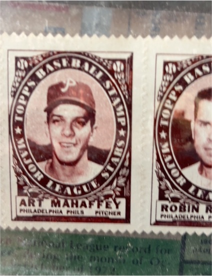 1961 Topps Stamp Panels Art Mahaffey Phillies — front