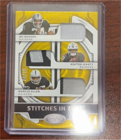 2025 Panini Certified Stitches In Time #SITT-RLD Bo Jackson / Ashton Jeanty / Marcus Allen — front