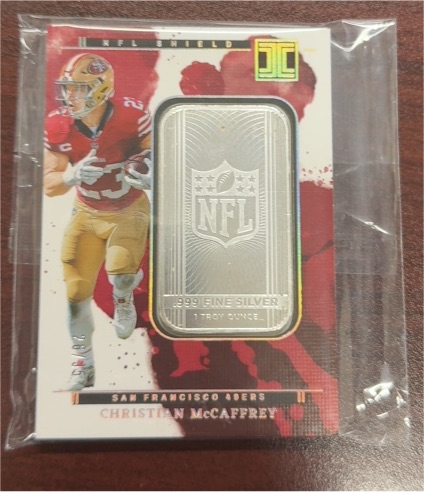 2025 Panini Impeccable Football Christian McCaffrey Silver Bar NFL Shield #39 — front