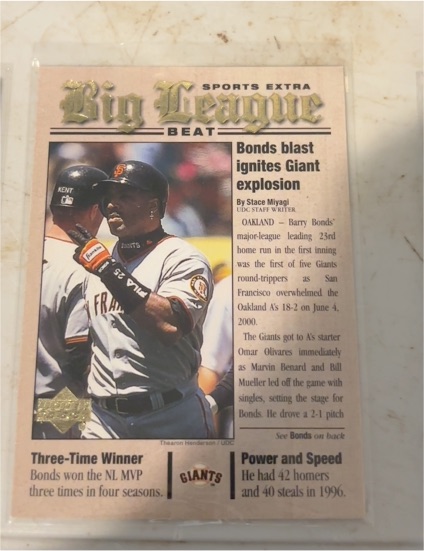 2000 Upper Deck Big League Beat #BB1 Barry Bonds — front