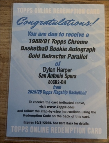 1980/81 Topps Chrome Basketball Rookie Autograph Gold Refractor Parallel Dylan Harper — front