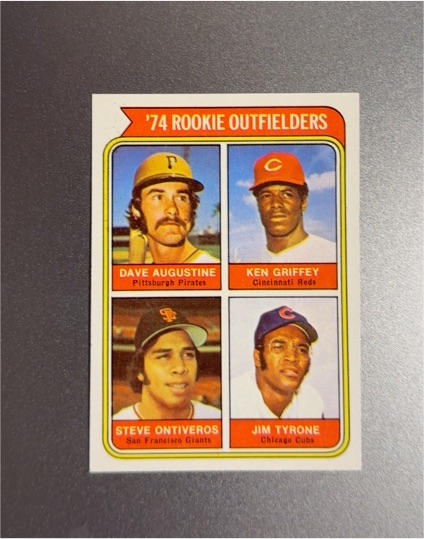 1974 Topps #598 Dave Augustine Ken Griffey Steve Ontiveros Jim Tyrone Rookie Outfielders — front