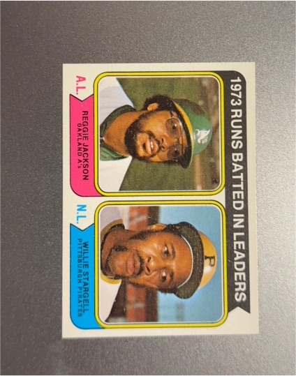 1974 Topps #203 1973 Runs Batted In Leaders Reggie Jackson / Willie Stargell — front