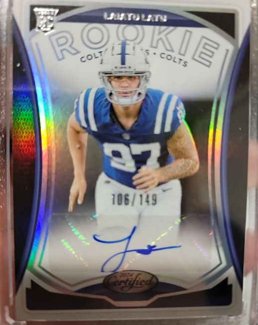 2024 Panini Certified #RS-LLU Laiatu Latu Rookie Signatures Mirror Blue — front