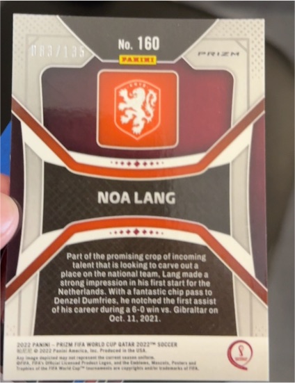 2022 Panini Prizm FIFA World Cup Qatar #160 Noa Lang — front