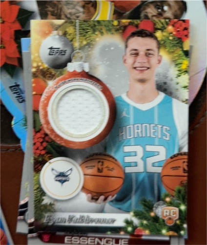 2025 Topps Holiday #PR-RK Ryan Kalkbrenner Rookie Patch Player-Worn Hornets RC — front