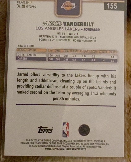 2025 Topps #155 Jarred Vanderbilt — front