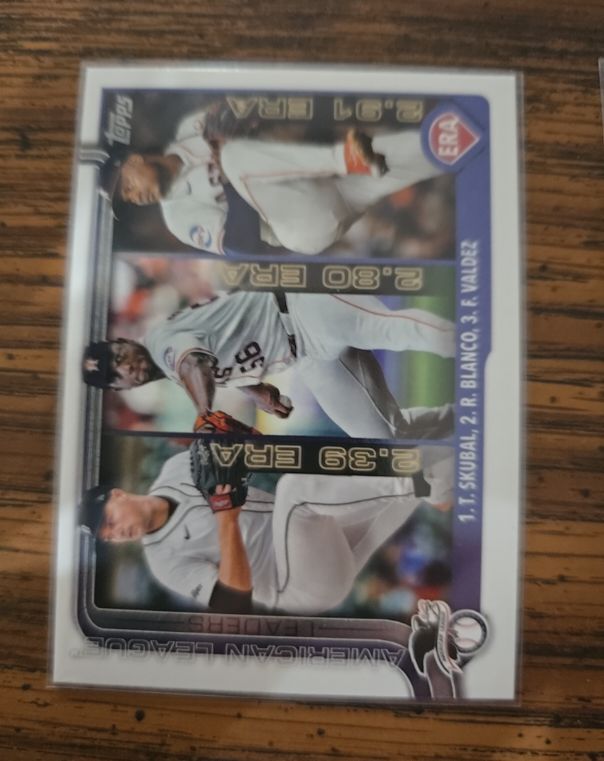 2025 Topps Series 1 #5 AL ERA Leaders Tarik Skubal, Ronel Blanco, Framber Valdez — front