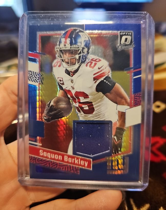 2023 Panini Donruss Optic Donruss Threads #DT-SB Saquon Barkley Blue Hyper Prizm Jersey Patch — front