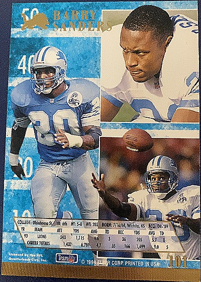 1994 Fleer Ultra #101 Barry Sanders — back